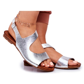 Women's Sandals Laura Messi Leather 1116 Snake Silver Vollare grey