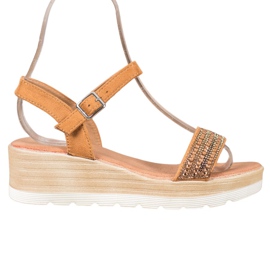 Renda Wedge Sandals With Crystals brown
