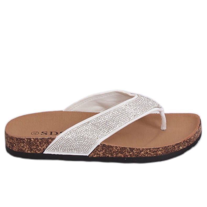 White flip-flops with cork soles 7872-PL White