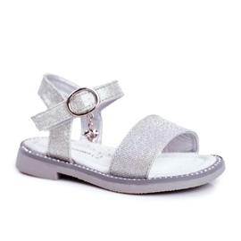 Apawwa Children's Sandals with Velcro Silver Brocade Verden grey