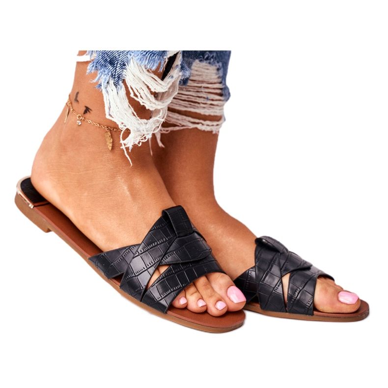 Women's Slippers Snake Skin Black Chance