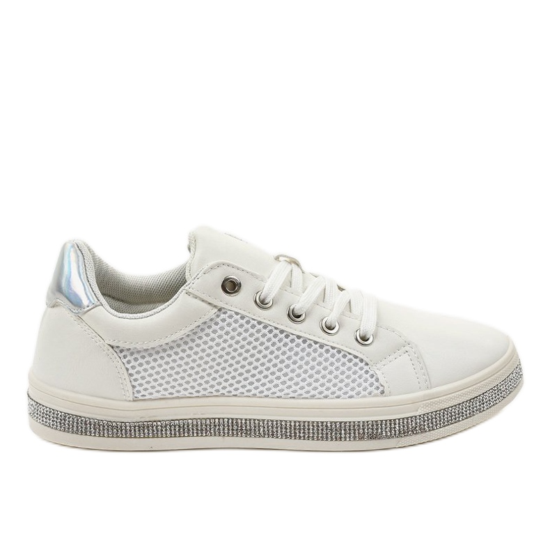 White sneakers decorated with zircons 1153-Y