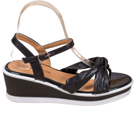 SHELOVET Shiny Wedge Sandals black SHELOVET Shiny Wedge Sandals black
