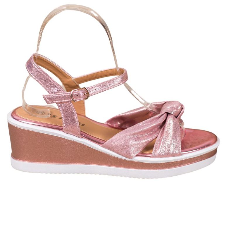 SHELOVET Shiny Wedge Sandals pink