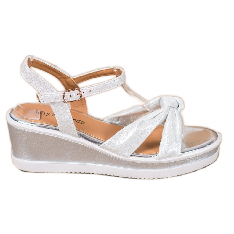 SHELOVET Shiny Wedge Sandals grey