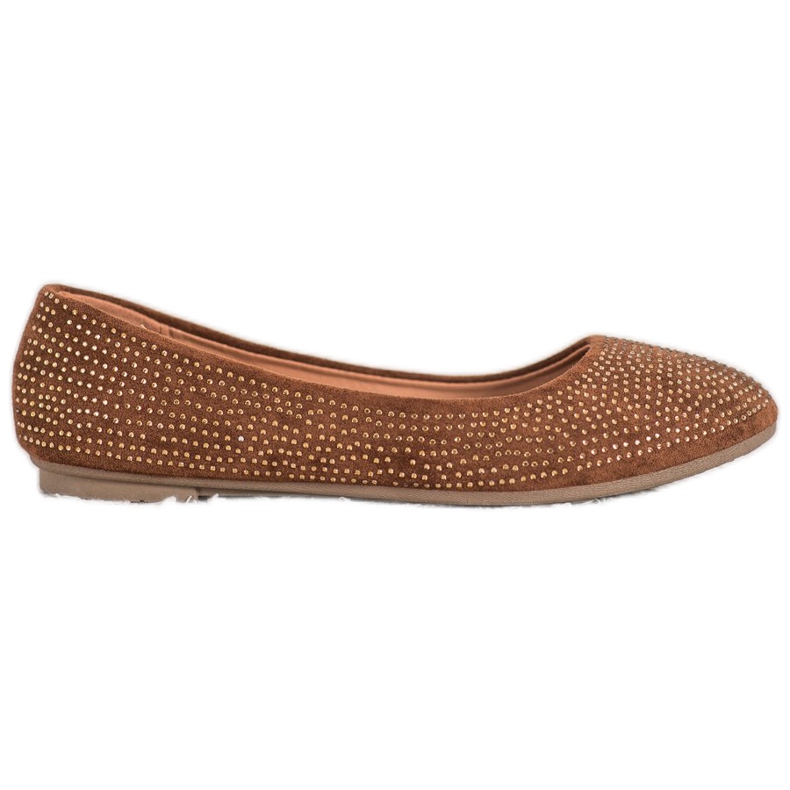 Diamantique Suede ballerinas with crystals brown