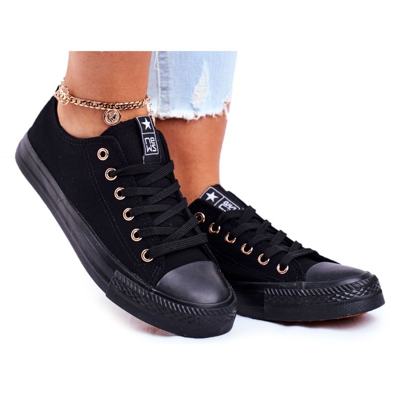 NEWS Women's Sneakers Low Material Black Ecoma