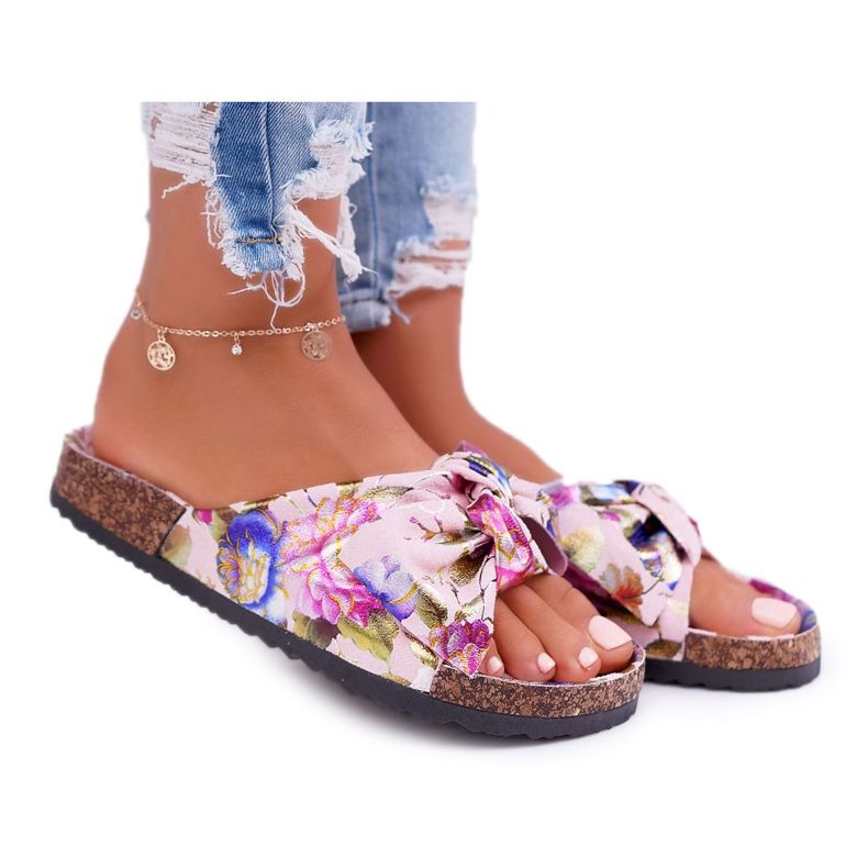 PS1 Women's Pink Slippers On The Cork Flowers Wendy's Bow multicolored PS1 Women's Pink Slippers On The Cork Flowers Wendy's Bow multicolored