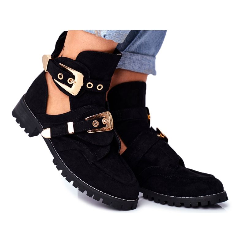 Lu Boo Black Suede Cut Out Shoes Rock Girl