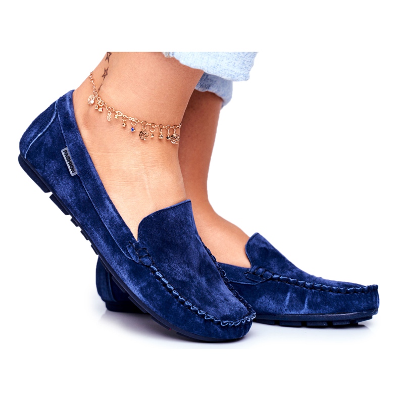 Vinceza Women's Loafers Suede Leather Blue Papito
