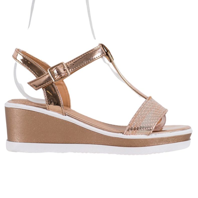 SHELOVET Golden Wedges With Eco Leather