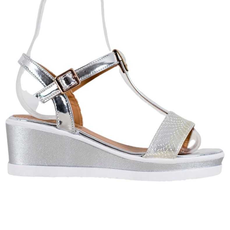 SHELOVET Silver wedges with eco leather grey SHELOVET Silver wedges with eco leather grey