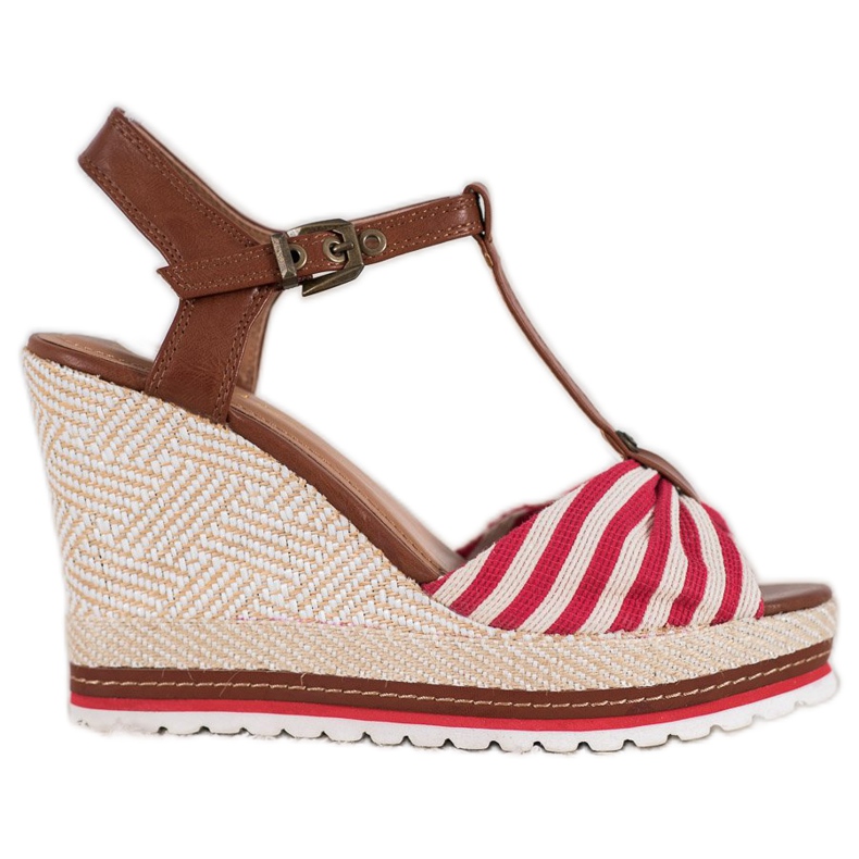 SHELOVET Wedge-striped sandals brown red SHELOVET Wedge-striped sandals brown red