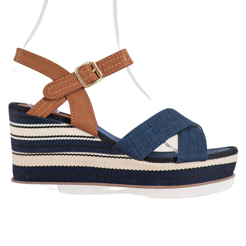 SHELOVET Fashionable navy blue wedges brown