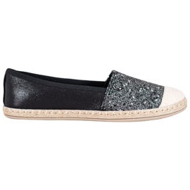 SHELOVET Black Espadrilles With Glitter