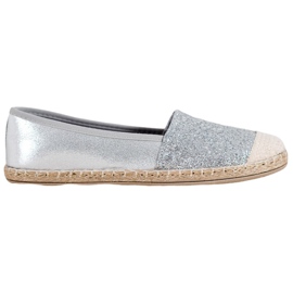 SHELOVET Silver Espadrilles With Glitter grey