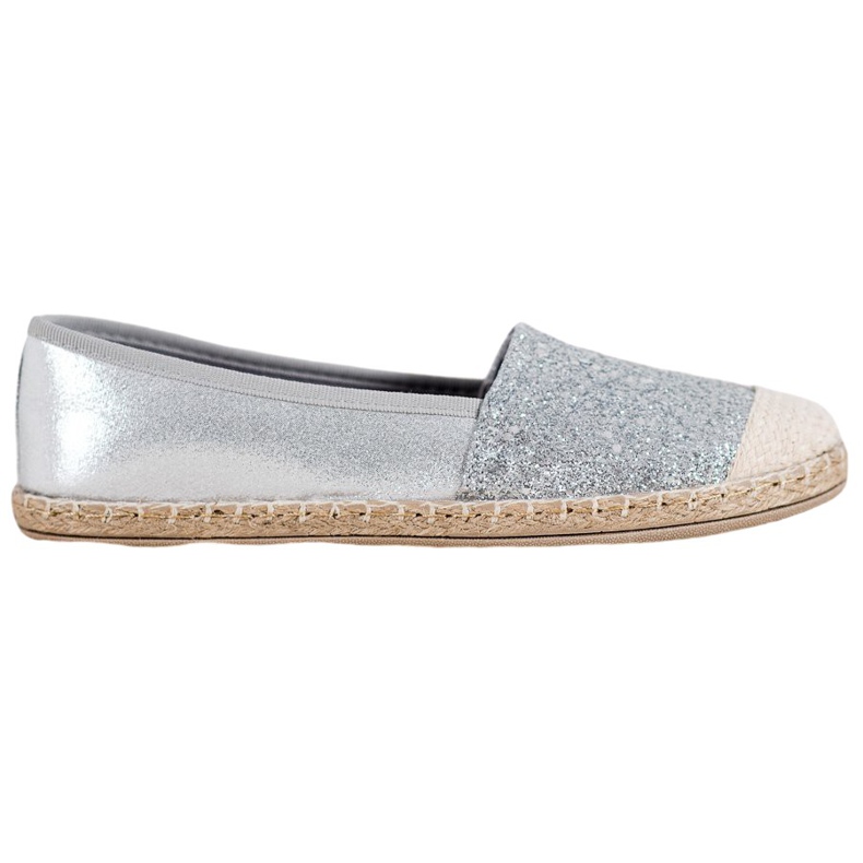 SHELOVET Silver Espadrilles With Glitter grey