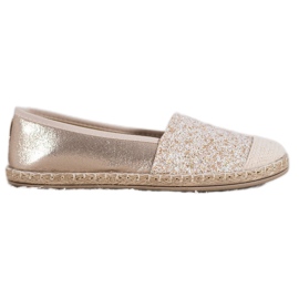 SHELOVET Golden Espadrilles With Glitter