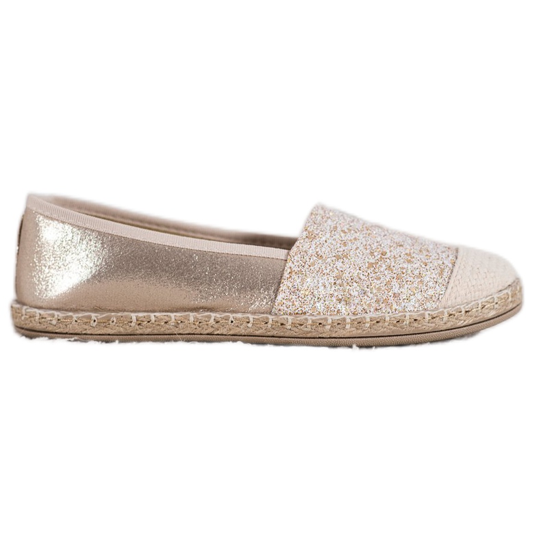 SHELOVET Golden Espadrilles With Glitter