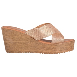 Renda Golden Wedge Slippers
