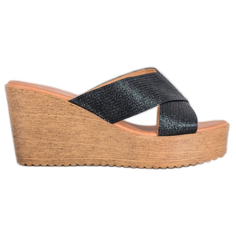 Renda Black Wedge Slippers