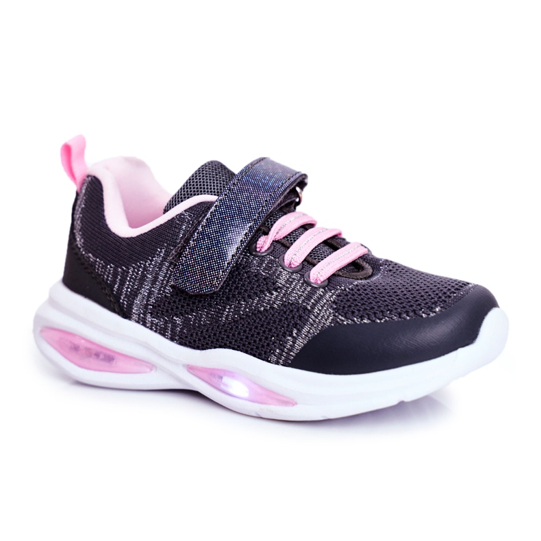 EVE Sport Children's Shoes Shining On Velcro Gray Simple Way pink grey