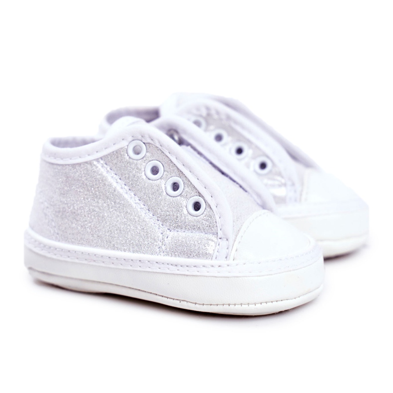 Apawwa Children's Sneakers Velcro With Brocade Baptism Silver Milley white