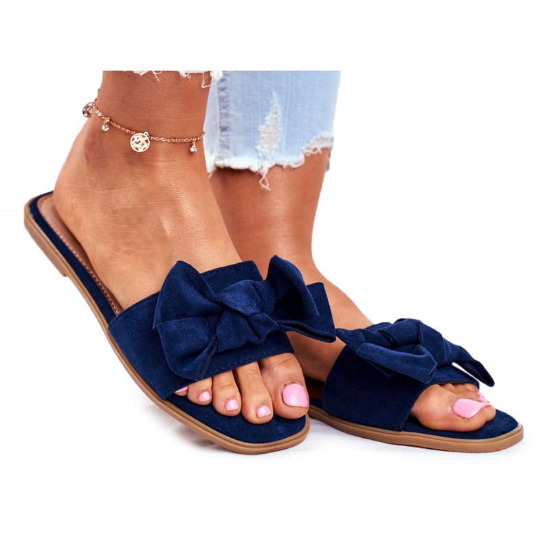 Malaysia Women's Slippers With Navy Blue Bows