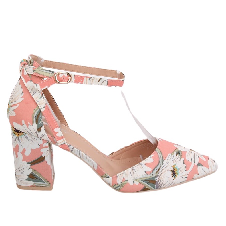 Pumps on a post with flowers LE076P Pink multicolored