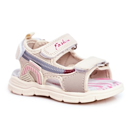 PL1 Children's Sandals with Velcro Beige Grobino