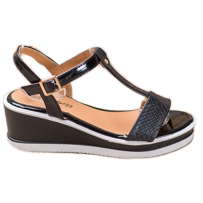 SHELOVET Black Wedges With Eco Leather