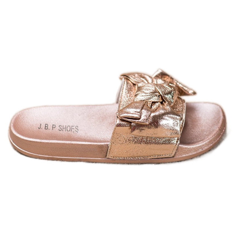 SHELOVET Shiny Slippers With A Bow golden