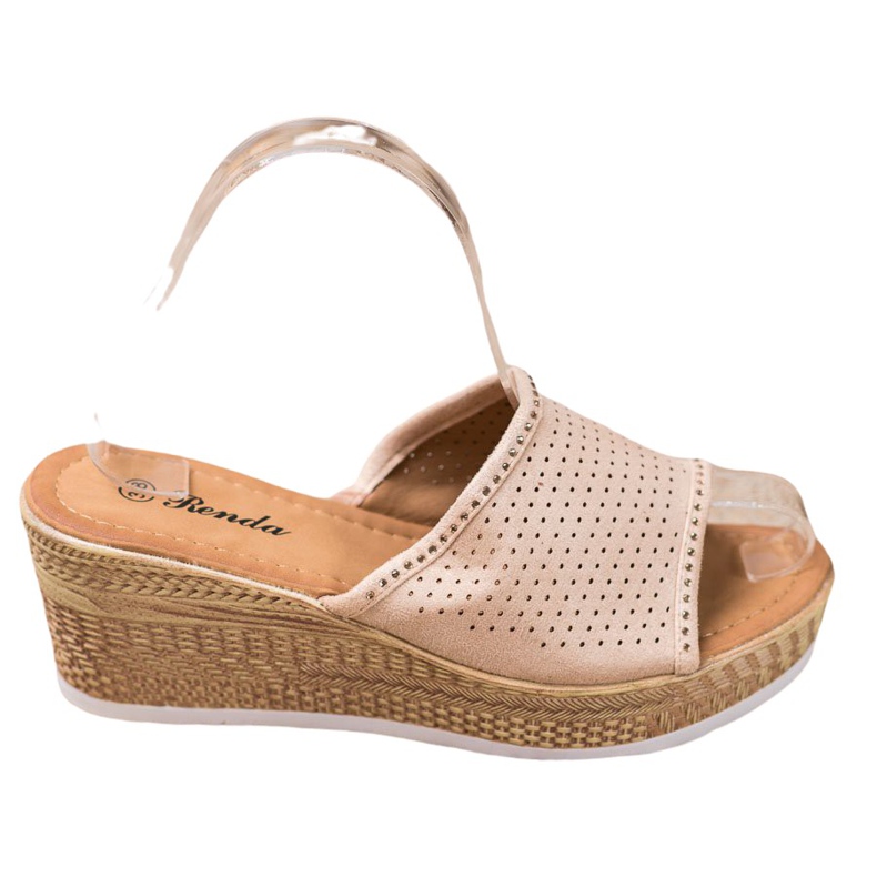 Renda Openwork Wedge Slippers beige