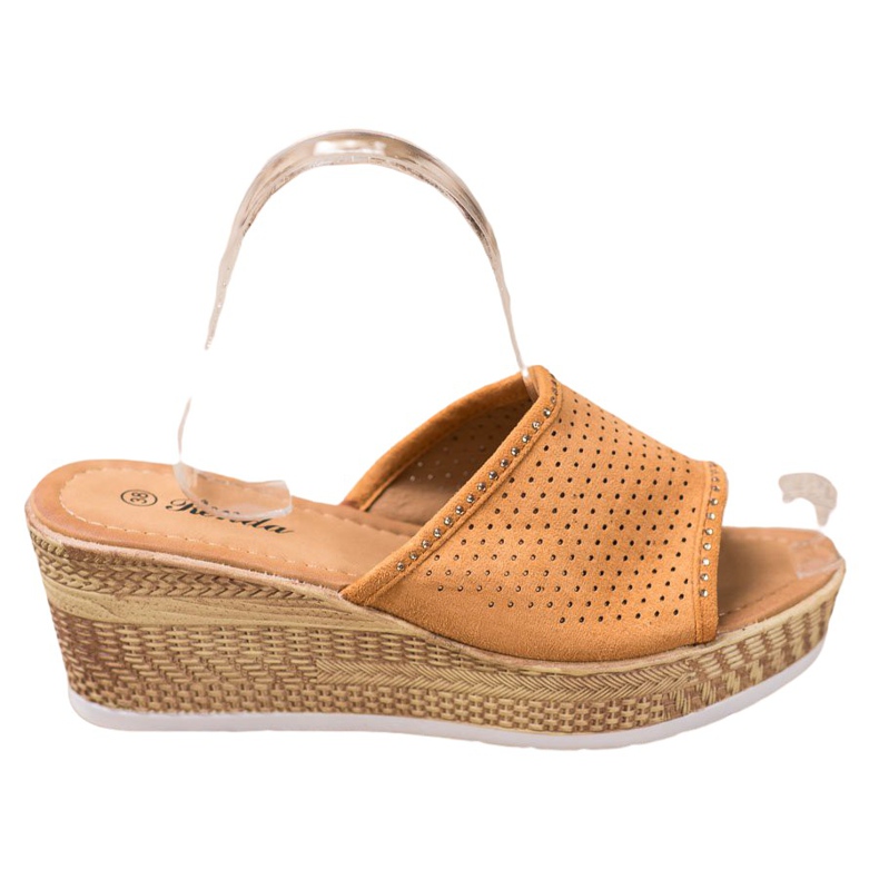 Renda Openwork Wedge Slippers brown