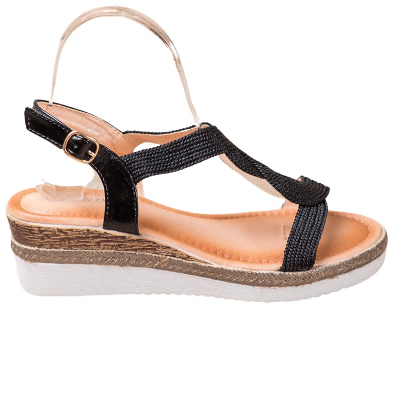 Diamantique Textile Wedge Sandals black
