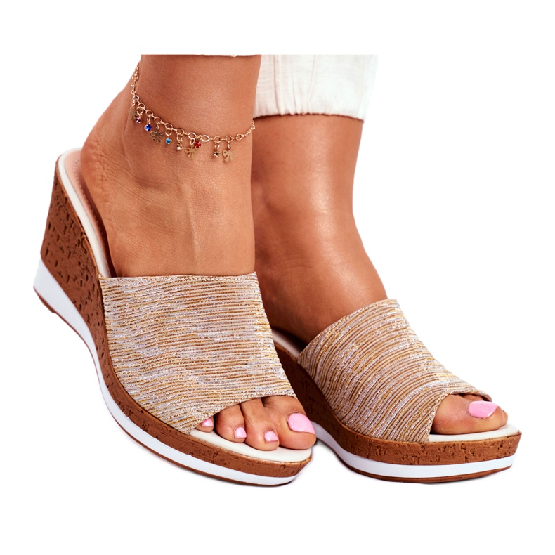 Women's Slippers On Wedge Sergio Leone Beige SK320 golden
