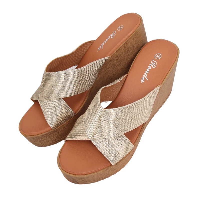Gold wedge slippers 10-235 Gold golden