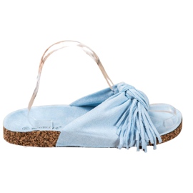 Bestelle Suede Slippers With Fringes blue