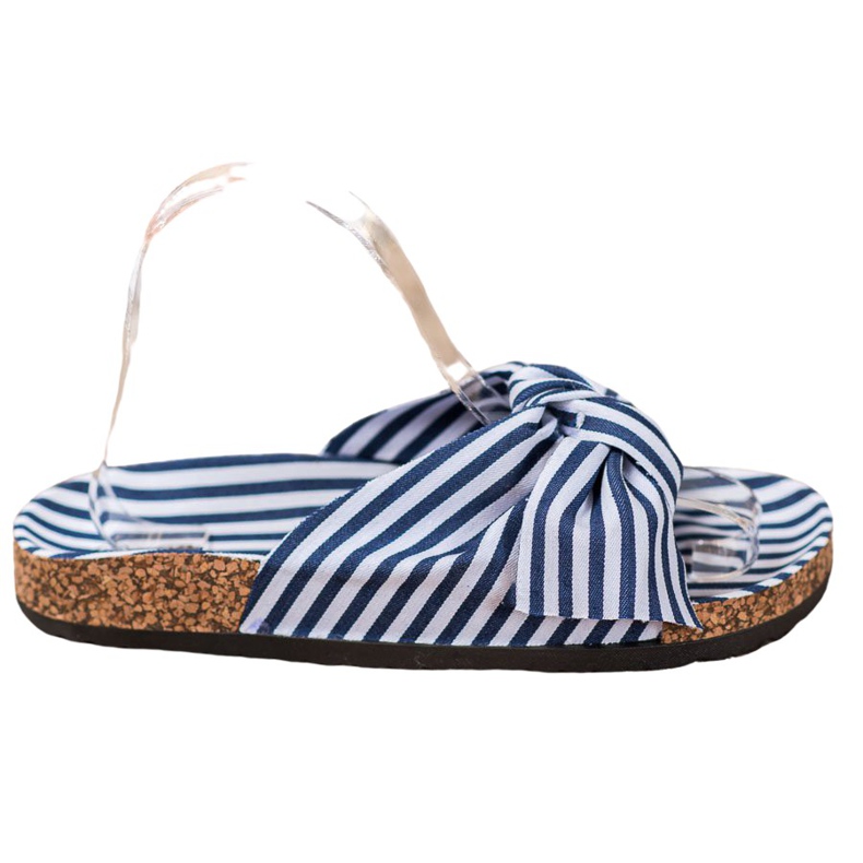 Bona Slippers With A Striped Bow white blue