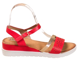 Renda Wedge Sandals With Eco Leather red