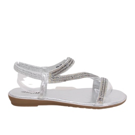 KM-33 Silver asymmetrical silver sandals grey