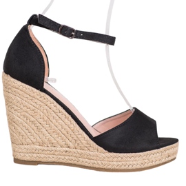 SHELOVET Black Espadrilles On The Wedge