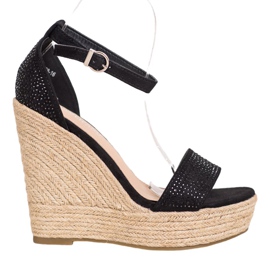 SHELOVET Wedge Sandals With Crystals black
