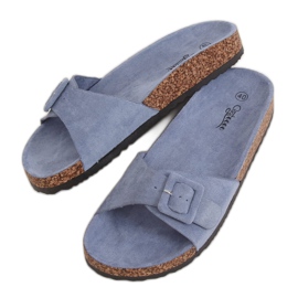 Blue G-5026 Blue cork sole slippers