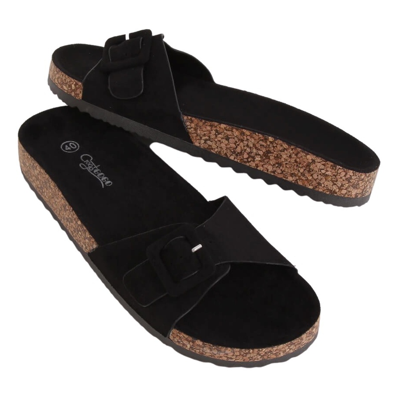 Black G-5026 Black cork sole slippers