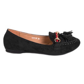 SHELOVET Black Loafers With Fringes