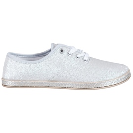 SHELOVET Silver Sneakers With Glitter grey