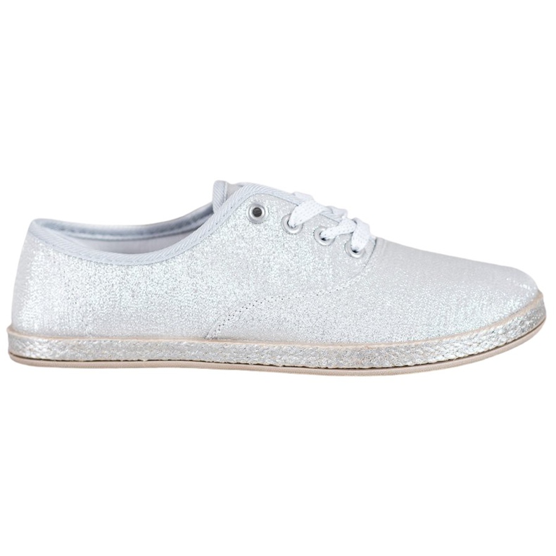 SHELOVET Silver Sneakers With Glitter grey