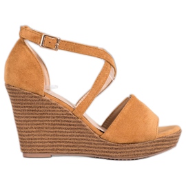 Small Swan Camel suede wedges brown Small Swan Camel suede wedges brown