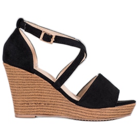 Small Swan Black suede wedges
